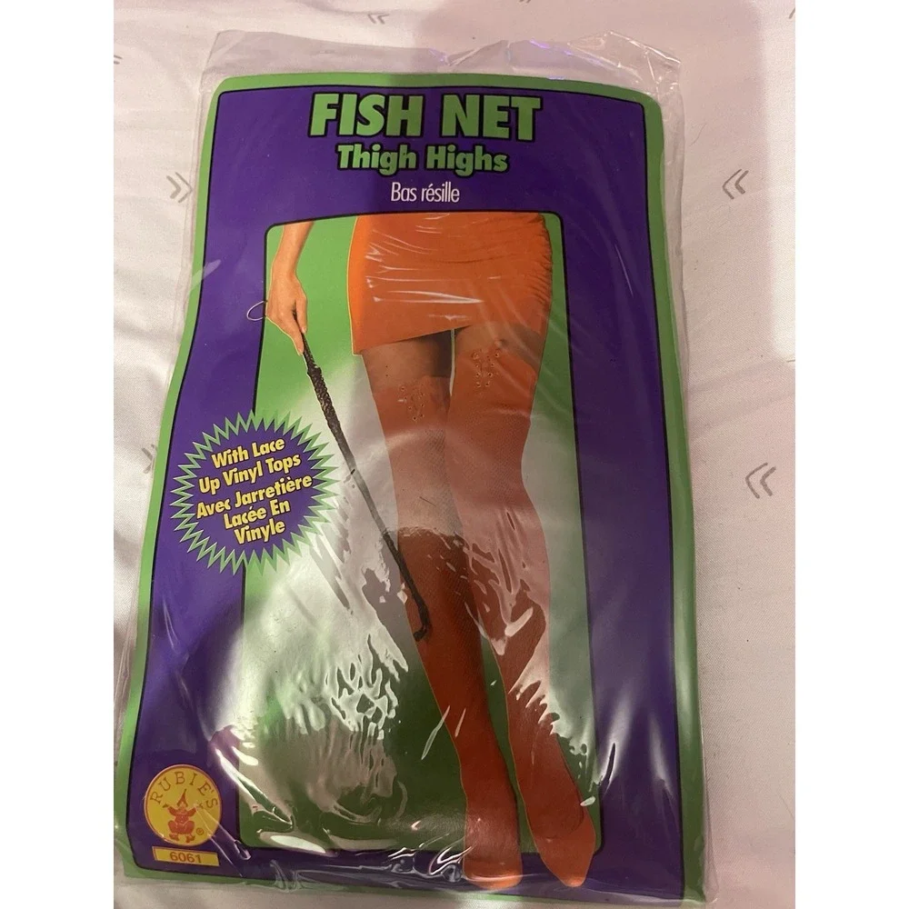 Women's Red‎ Thigh High Fishnets with Silver Studs